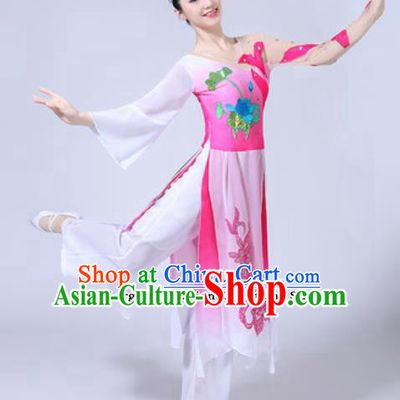 Traditional Chinese Classical Dance Costumes Fan Dance Group Dance Pink Dress for Women