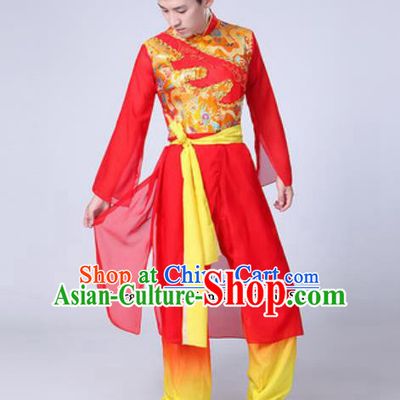 Traditional Chinese Fan Dance Costumes Folk Dance Drum Dance Red Clothing for Men