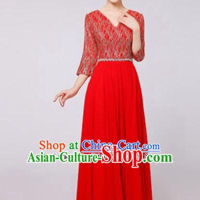 Top Grade Chorus Compere Costume Modern Dance Group Dance Red Dress for Women