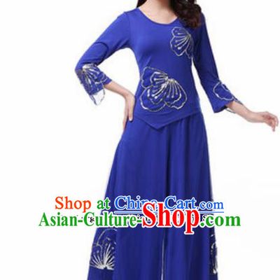 Traditional Chinese Folk Dance Costumes Fan Dance Yanko Dance Navy Dress for Women