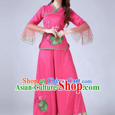 Traditional Chinese Folk Dance Costumes Lotus Dance Yanko Dance Pink Dress for Women