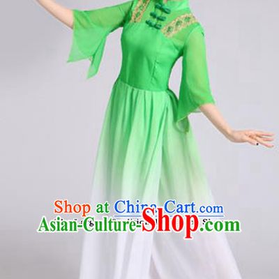 Traditional Chinese Classical Dance Costumes Lotus Dance Umbrella Dance Green Dress for Women