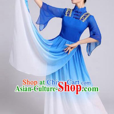 Traditional Chinese Classical Dance Costumes Lotus Dance Umbrella Dance Royalblue Dress for Women