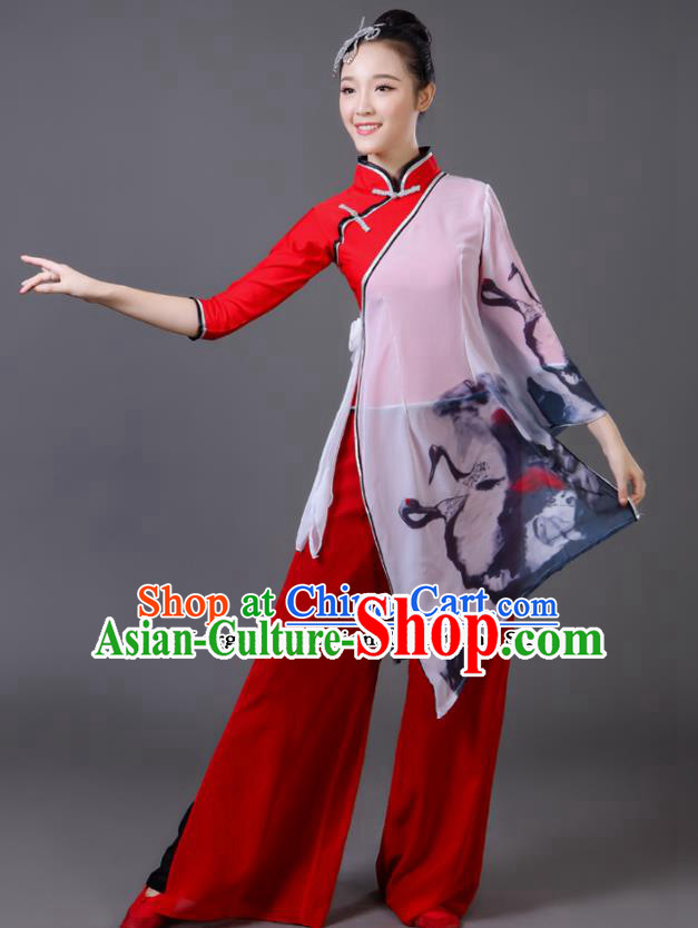Traditional Chinese Classical Dance Red Costumes Umbrella Dance Yangko Clothing for Women Traditional Chinese Classical Dance Red Costumes Umbrella Dance Yangko Clothing for Women
