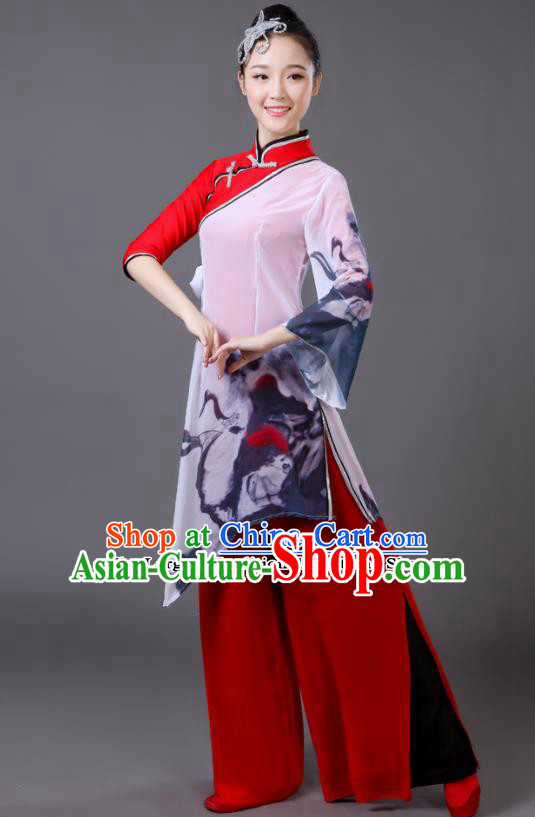 Traditional Chinese Classical Dance Red Costumes Umbrella Dance Yangko Clothing for Women Traditional Chinese Classical Dance Red Costumes Umbrella Dance Yangko Clothing for Women