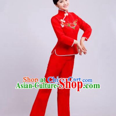 Traditional Chinese Folk Dance Fan Dance Costumes Yanko Dance Group Dance Red Clothing for Women