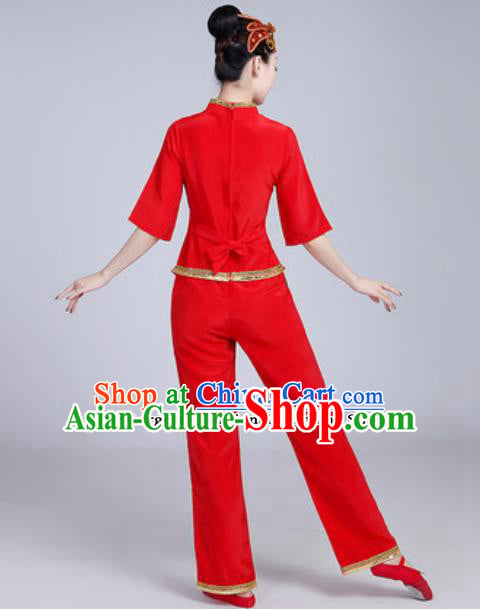 Traditional Chinese Folk Dance Fan Dance Red Costumes Yanko Dance Clothing for Women Traditional Chinese Folk Dance Fan Dance Red Costumes Yanko Dance Clothing for Women