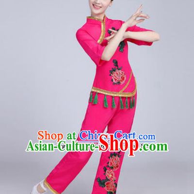 Traditional Chinese Folk Dance Fan Dance Pink Costumes Yanko Dance Clothing for Women