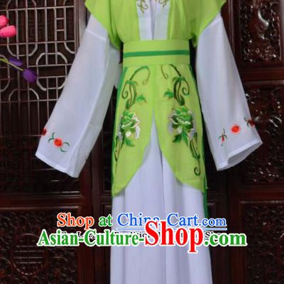 Traditional Chinese Beijing Opera Young Lady Costumes Ancient Maidservants Light Green Dress for Adults