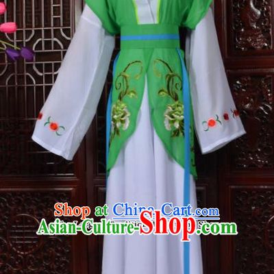 Traditional Chinese Beijing Opera Young Lady Costumes Ancient Maidservants Green Dress for Adults
