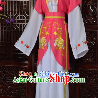 Traditional Chinese Beijing Opera Young Lady Costumes Ancient Maidservants Pink Dress for Adults