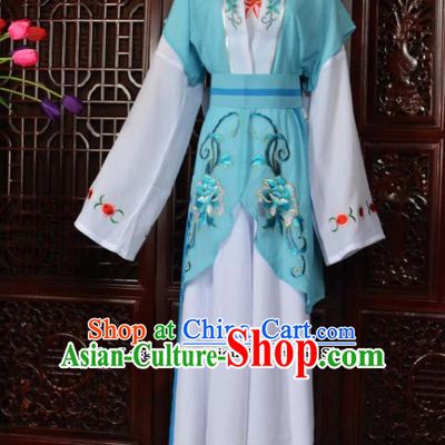 Traditional Chinese Beijing Opera Young Lady Costumes Ancient Maidservants Blue Dress for Adults