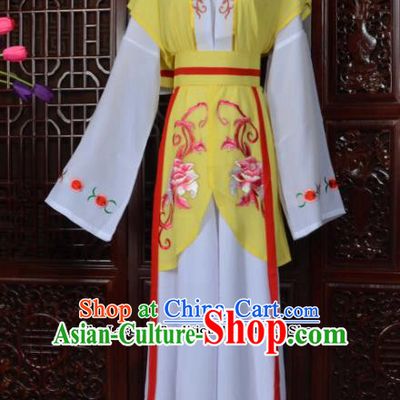 Traditional Chinese Beijing Opera Young Lady Costumes Ancient Maidservants Yellow Dress for Adults