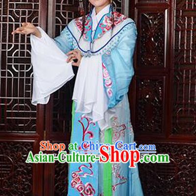 Traditional Chinese Beijing Opera Diva Costumes Ancient Imperial Consort Embroidered Light Blue Dress for Adults