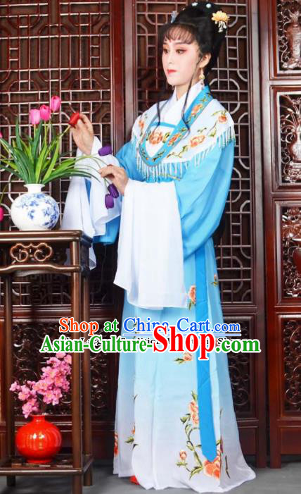 Traditional Chinese Peking Opera Princess Costumes Ancient Peri Blue Dress for Adults