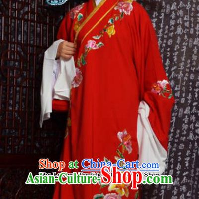 Professional Chinese Peking Opera Niche Costumes Embroidered Peony Red Robe for Adults