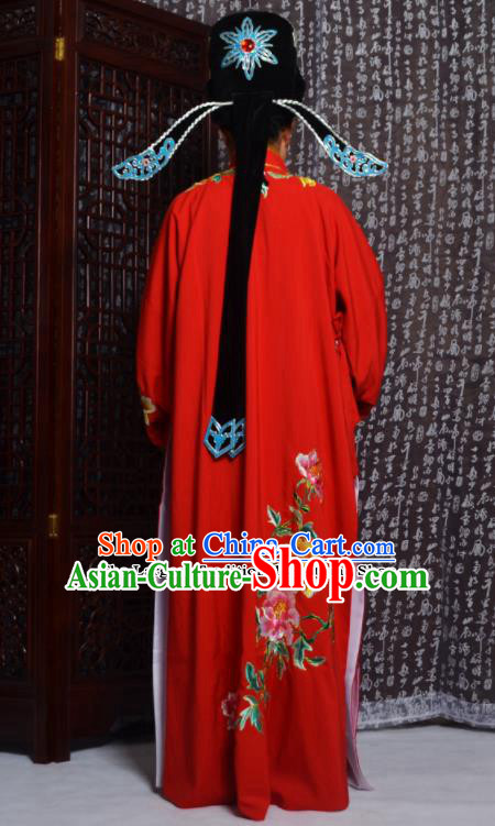 Professional Chinese Peking Opera Niche Costumes Embroidered Peony Red Robe for Adults