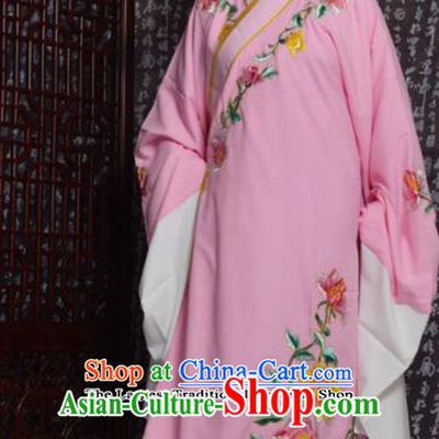 Professional Chinese Peking Opera Niche Costumes Embroidered Peony Pink Robe for Adults