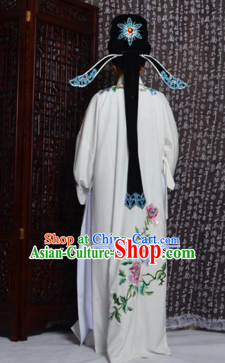 Professional Chinese Peking Opera Niche Costumes Embroidered Peony White Robe for Adults Professional Chinese Peking Opera Niche Costumes Embroidered Peony White Robe for Adults