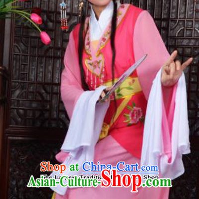 Traditional Chinese Peking Opera Young Lady Costumes Ancient Maidservants Pink Dress for Adults