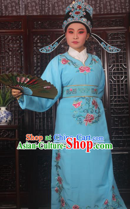 Professional Chinese Peking Opera Niche Costumes Gifted Scholar Embroidered Blue Robe for Adults Professional Chinese Peking Opera Niche Costumes Gifted Scholar Embroidered Blue Robe for Adults