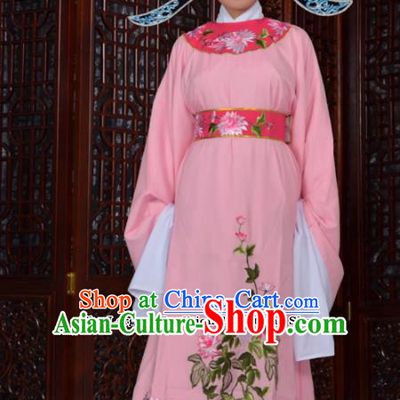 Professional Chinese Peking Opera Niche Costumes Ancient Gifted Scholar Embroidered Chrysanthemum Pink Robe for Adults