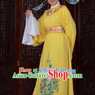 Professional Chinese Peking Opera Niche Costumes Ancient Gifted Scholar Embroidered Chrysanthemum Yellow Robe for Adults