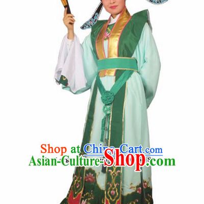 Professional Chinese Peking Opera Niche Costumes Ancient Childe Embroidered Green Clothing for Adults