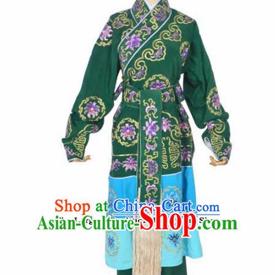Professional Chinese Peking Opera Takefu Costumes Ancient Swordsman Embroidered Green Clothing and Hat for Adults