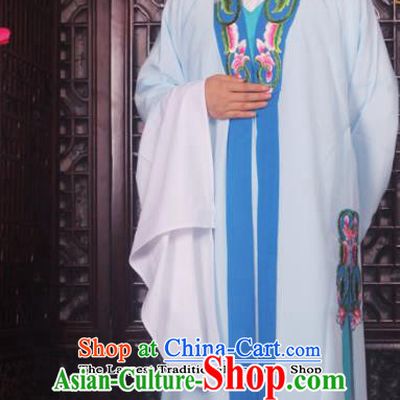 Professional Chinese Peking Opera Niche Costumes Ancient Scholar Blue Clothing and Hat for Adults