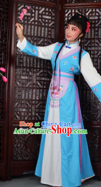 Chinese Ancient Maidservants Embroidered Blue Dress Traditional Peking Opera Actress Costumes for Adults Chinese Ancient Maidservants Embroidered Blue Dress Traditional Peking Opera Actress Costumes for Adults