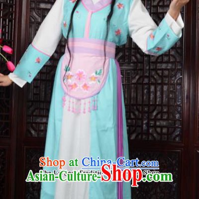 Chinese Ancient Maidservants Embroidered Green Dress Traditional Peking Opera Actress Costumes for Adults