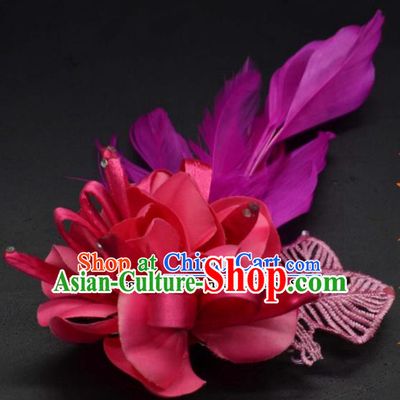 Traditional Chinese Peking Opera Diva Hair Accessories Ancient Princess Purple Feather Hair Stick Headwear for Women