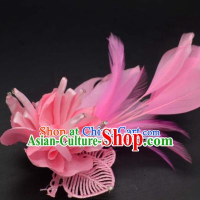 Traditional Chinese Peking Opera Diva Hair Accessories Ancient Princess Pink Feather Hair Stick Headwear for Women