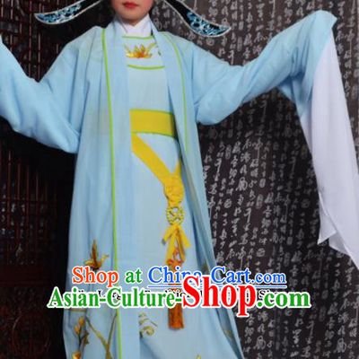Professional Chinese Peking Opera Niche Costumes Embroidered Orchid Blue Clothing for Adults