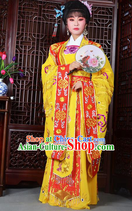 Traditional Chinese Peking Opera Empress Embroidered Costumes Ancient Queen Yellow Dress for Adults Traditional Chinese Peking Opera Empress Embroidered Costumes Ancient Queen Yellow Dress for Adults
