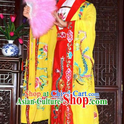 Traditional Chinese Peking Opera Empress Embroidered Yellow Costumes Ancient Queen Dress for Adults