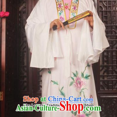 Top Grade Chinese Beijing Opera Scholar Costumes Peking Opera Niche Embroidered White Clothing for Adults