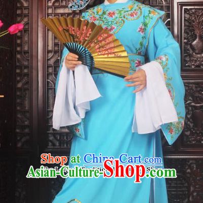 Top Grade Chinese Beijing Opera Niche Blue Costumes Peking Opera Scholar Embroidered Clothing for Adults