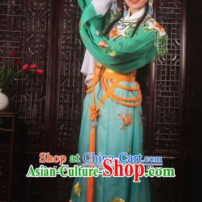 Traditional Chinese Peking Opera Diva Costumes Ancient Palace Princess Green Embroidered Dress for Adults