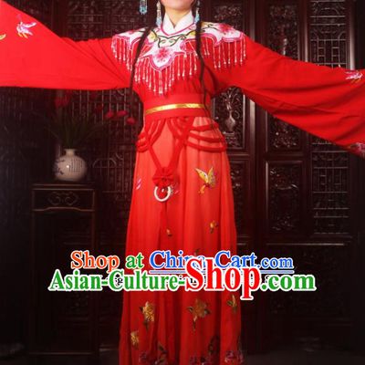 Traditional Chinese Peking Opera Diva Costumes Ancient Palace Princess Red Embroidered Dress for Adults