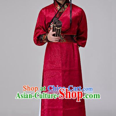 Chinese Traditional Han Dynasty Minister Costumes Ancient Drama Swordsman Red Clothing for Men