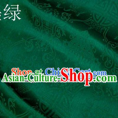 Traditional Chinese Royal Palace Double Fishes Pattern Design Green Brocade Fabric Silk Fabric Chinese Fabric Asian Material