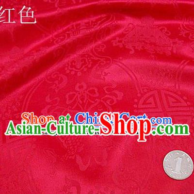 Traditional Chinese Royal Palace Double Fishes Pattern Design Red Brocade Fabric Silk Fabric Chinese Fabric Asian Material