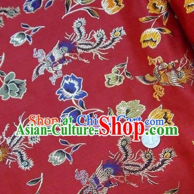 Traditional Chinese Royal Phoenix Peony Pattern Red Brocade Tang Suit Fabric Silk Fabric Asian Material