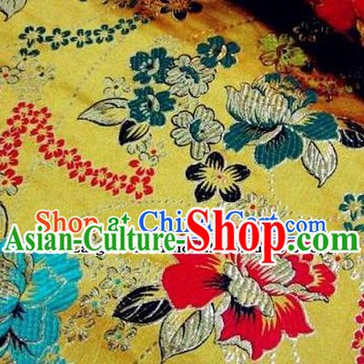 Traditional Chinese Royal Peony Pattern Yellow Brocade Tang Suit Fabric Silk Fabric Asian Material