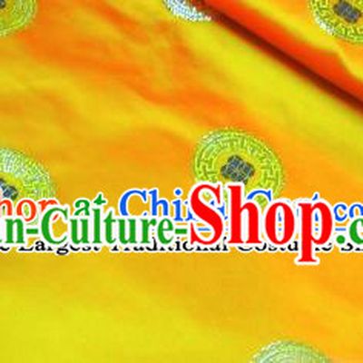 Traditional Chinese Royal Coins Pattern Golden Brocade Tang Suit Fabric Silk Fabric Asian Material