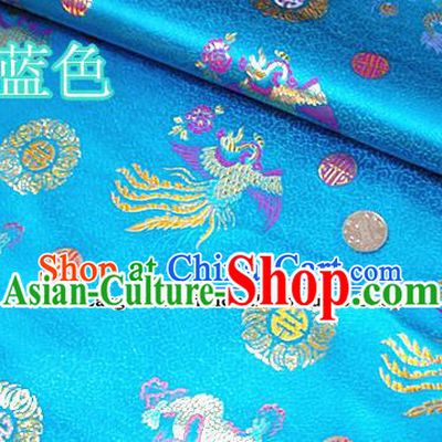 Traditional Chinese Royal Dragon Phoenix Pattern Blue Brocade Tang Suit Fabric Silk Fabric Asian Material