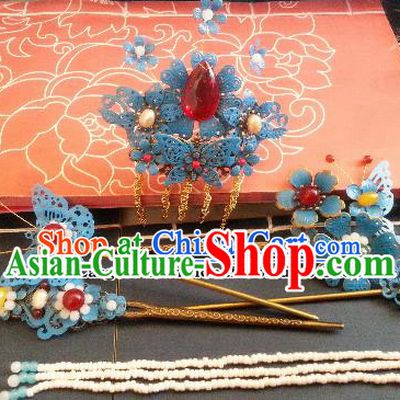 Traditional Chinese Ancient Princess Hairpins Qing Dynasty Hair Accessories Complete Set for Women