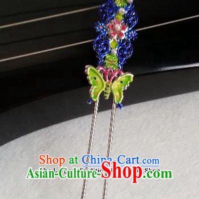Traditional Chinese Ancient Tang Dynasty Princess Hair Accessories Cloisonne Butterfly Hairpins for Women